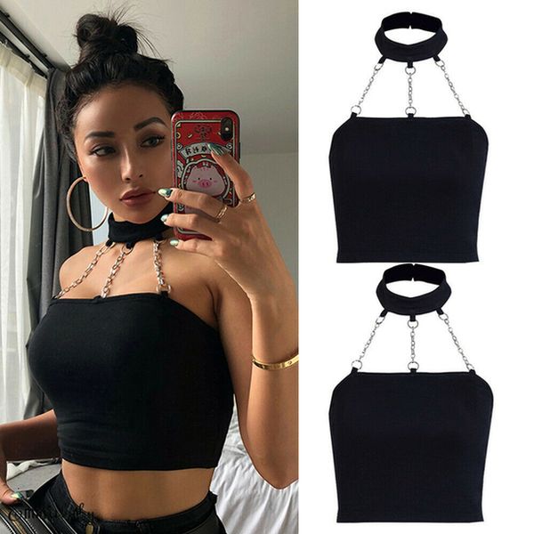 

punk style choker halter polyester women fashion slim cami backless buckle summer tank, White