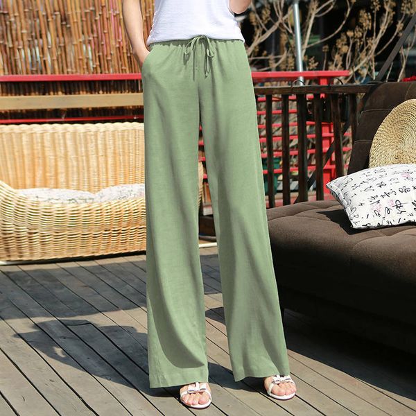 

casual elastic high waist wide leg pants woman spring summer loose straight trousers korean 2020 new arrival solid pants female, Black;white