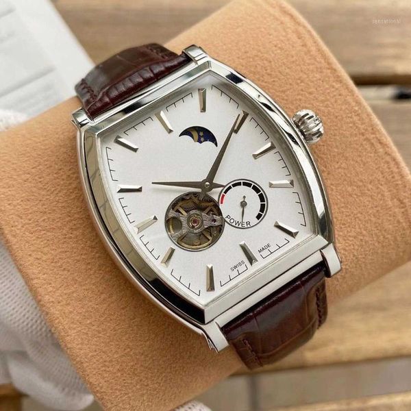 

mens designer watches 40mm tonneau automatic movement 316 stainless steel watch leather strap watches fashion wristwatches version1, Slivery;brown