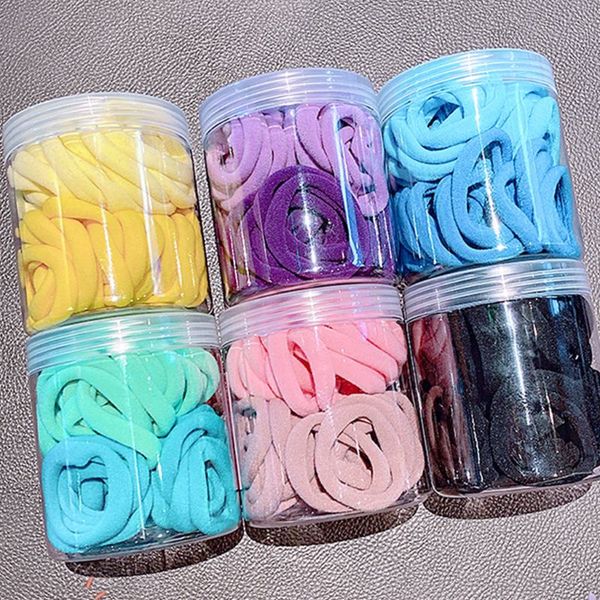 

50pcs/box girls no crease nylon hair ties rope bright candy color elastic ponytail holder no damage towel scrunchies, Slivery;white