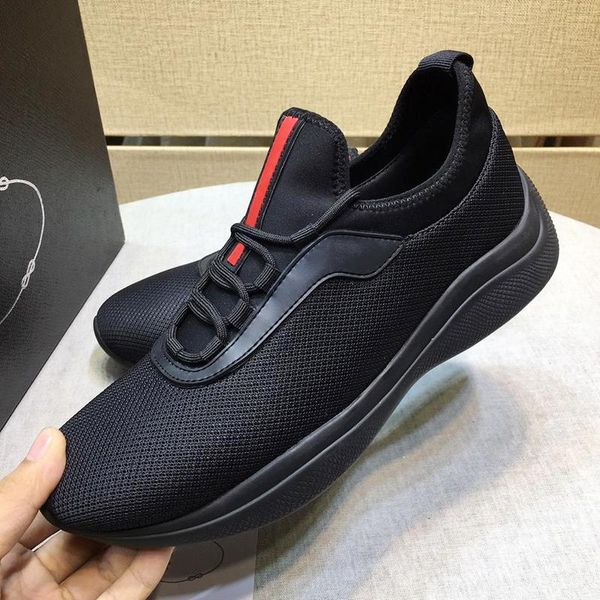 

breathable mesh and neoprene sneakers mens shoes autumn and winter sneakers low plus size lace -up men luxury shoes with origin box, Black