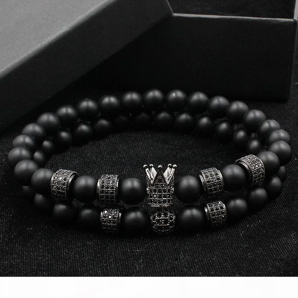 

e norooni 2018 2pcs set uxury fashion crown charm bracelet natural stone for women and mens pulseras masculina gifts gift, Golden;silver
