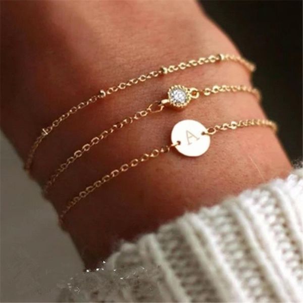 

trendy simple 26 letter bracelet & bangle for woman rose white gold color bracelets girls fashion jewelry kah040, Black
