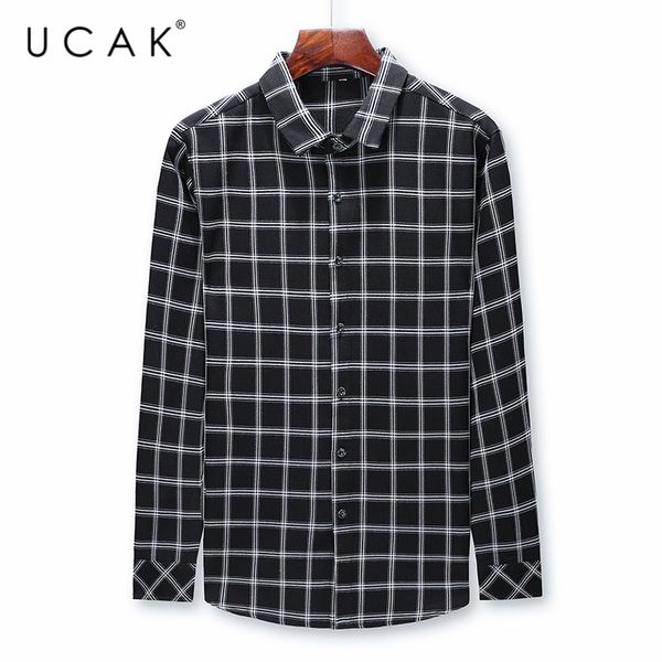 

men's casual shirts ucak brand long sleeve striped men clothing 2021 streetwear turn-down collar homme autumn clothes u6081, White;black