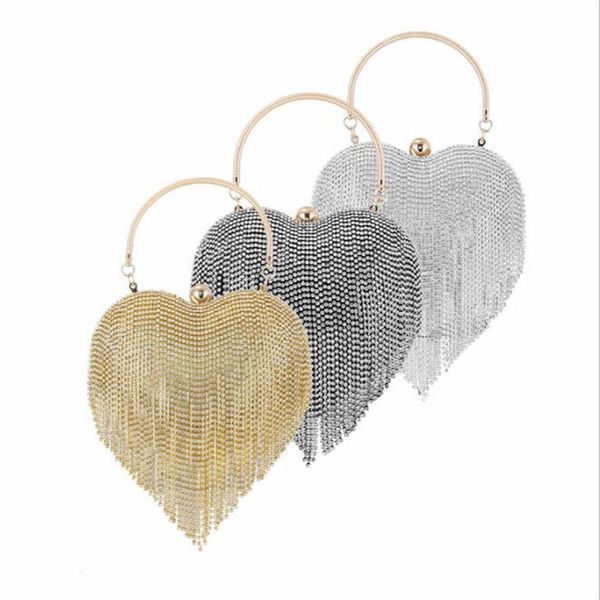 

aber 2020 women diamond wedding clutch bags tassel banquet wallets for ladies heart shaped party shoulder bags with chain mn1586 6 orders