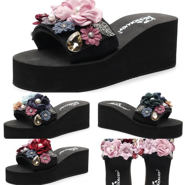 

yap81 2019 summer new combination flower flip-flops women's high flip-flops sandals and slippers heel thick bottom sandals women's