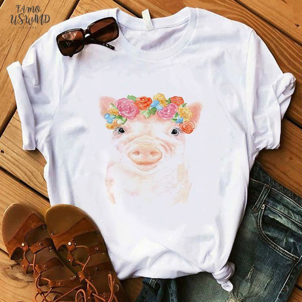 

coffee t shirt fashion lady cute pet pig t shirt women summer short girl hipster t shirts, White