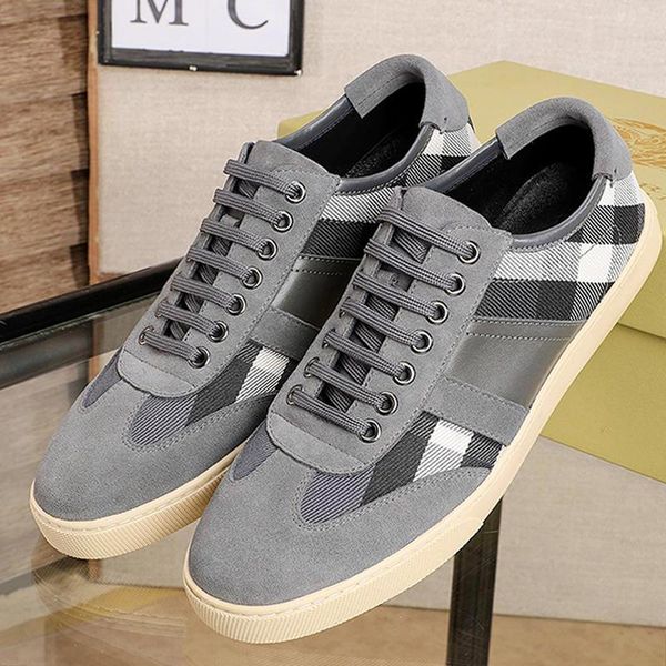 

2021 fast delivery vintage check and leather sneakers men 's shoes breathable shoes lace -up low luxury style men shoes scarpe da, Black