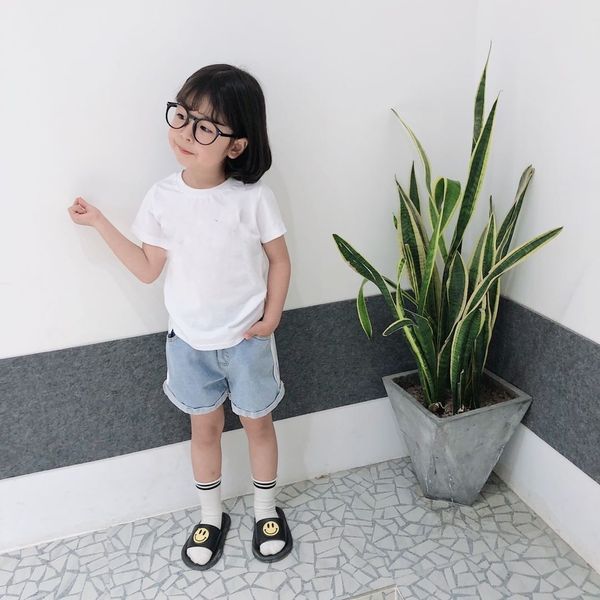 

ik06y new 2020 summer suits for boys and girls and girls t-shirt children's suit korean children's suit fashion solid color round, Blue