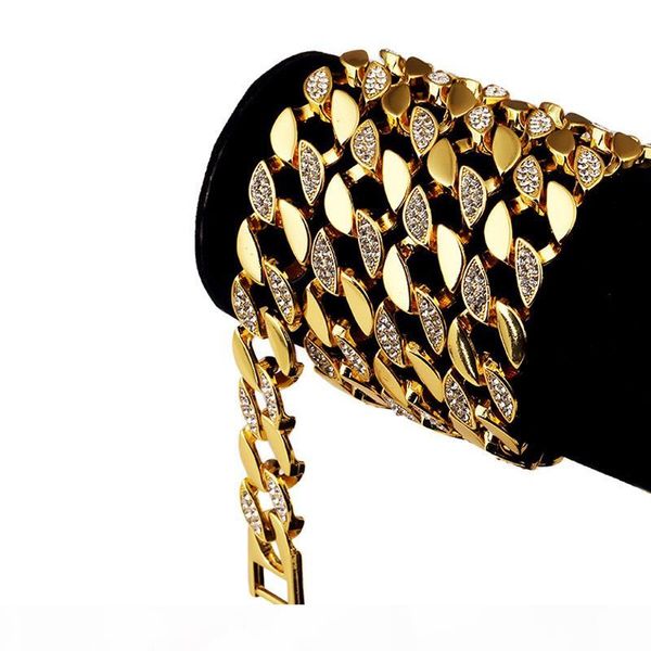 

128g heavy 24k solid gold plated miami cuban link extra-coarse exaggerated shiny diamante necklace hip hop fine jewelry hipster men chains, Silver