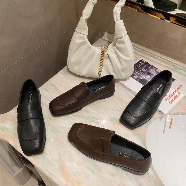 

moccasin shoes loafers with fur female footwear casual sneaker oxfords women's slip-on square toe moccasins dress new leather, Black