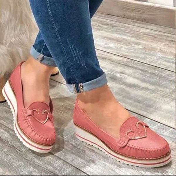 

flat women's loafers heart shape pu soft woman slip on sneakers ladies leather sewing platform thick bottom female shoes new d30, Black