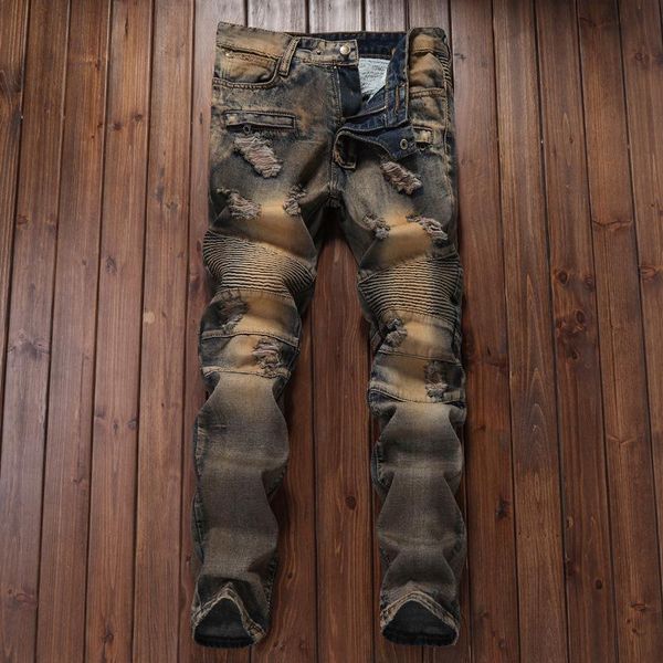 

fashion men's locomotive jeans embroidery trousers male distressed denim pants biker jeans, Blue