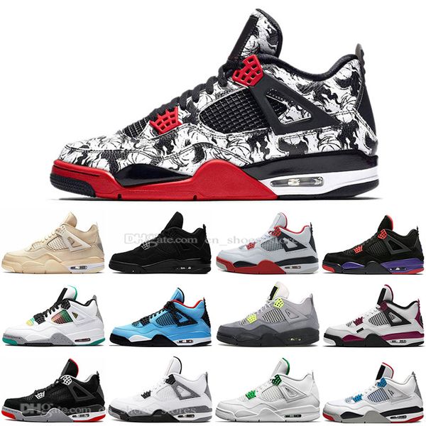 

2020 sail 4 4s black cat white cement what the tattoo bred mens basketball shoes cactus jack tattoo ovo men women sports sneakers