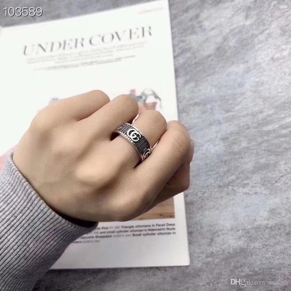 

925 sterling silver ring personality student fashion temperament simple wild fresh couple letter style new, Golden;silver