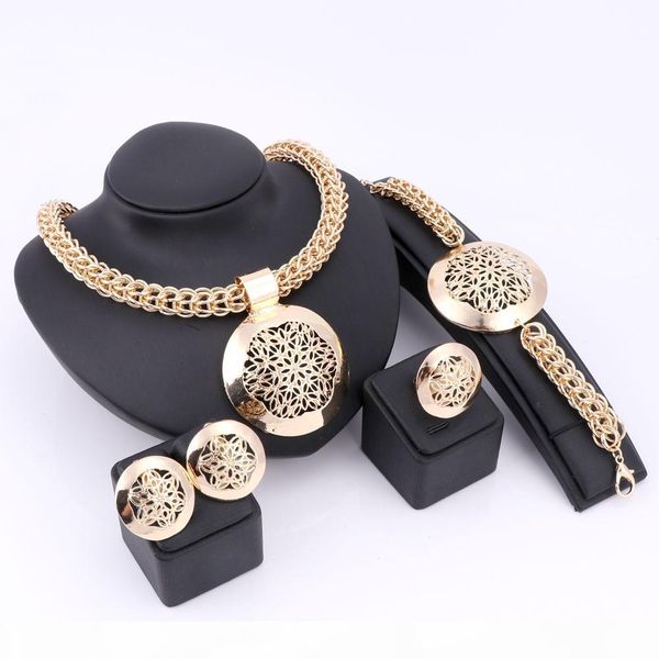 

women bridal imitated crystal african beads jewelry sets for wedding party dress accessories set earrings pendant necklace rings, Slivery;golden