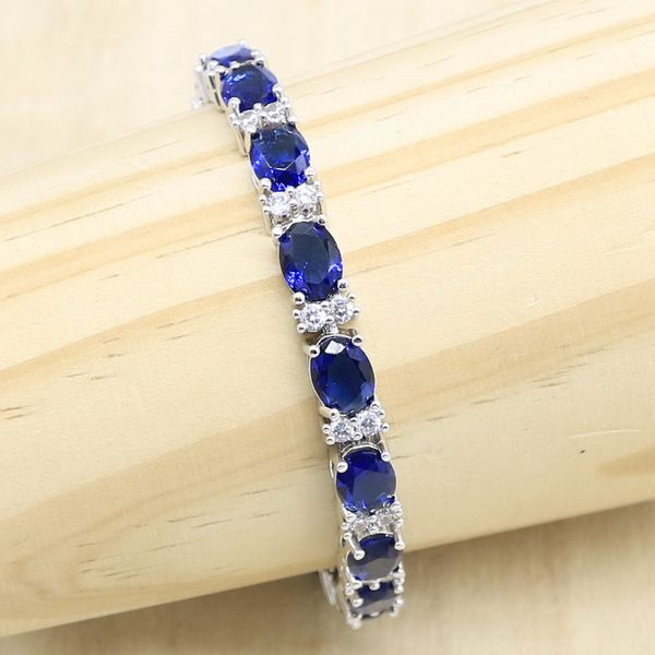

silver color bracelet for women blue white semi-precious 19cm jewelry gift box, Black