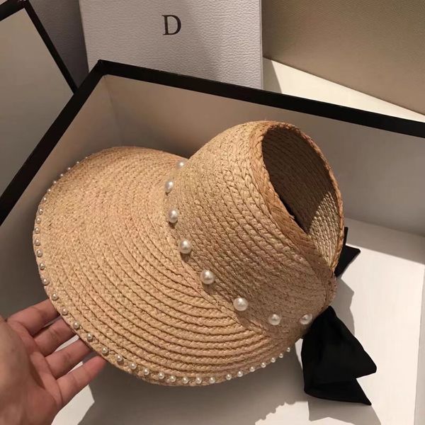 

ahu70 korean style lafite big eaves pearl empty pearl straw sun hat fashionable women's net red holiday sunscreen fisherman's stra, Blue;gray