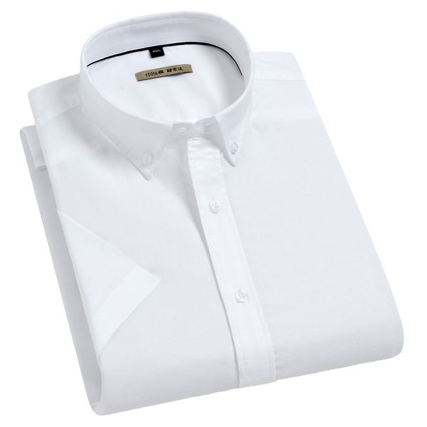 

short sleeve soft 100% cotton solid oxford shirts pocket-less design standard-fit button-down men's summer casual work shirt, White;black
