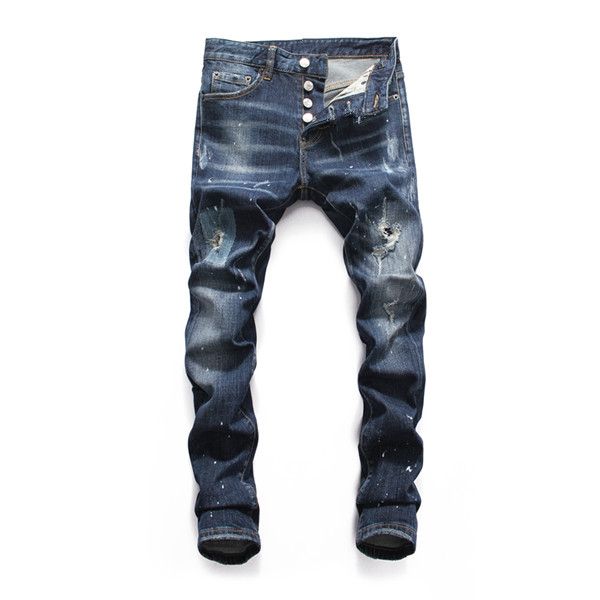 

new designer men's fashion trend denim ripped skinny long jeans suitable for slim people, stylish, comfortable, Blue