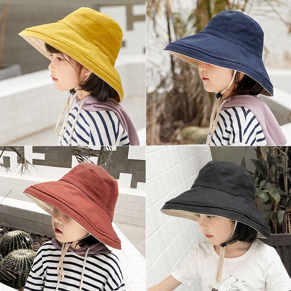

children's double-sided fisherman bucket bucket baby summer breathable female boy sun hat parent-child sun hat big brim, Blue;gray
