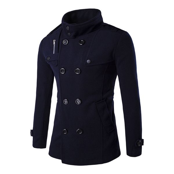 

british style mens slim fit outerwear 2020 new winter double breasted long sleeve trench coat casual pocket zipper male coats, Black