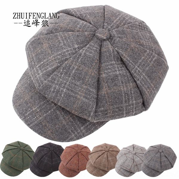 

woolen plaid female season english style men's newsboy literary youth beret beret octagonal hat octagonal hat, Blue;gray