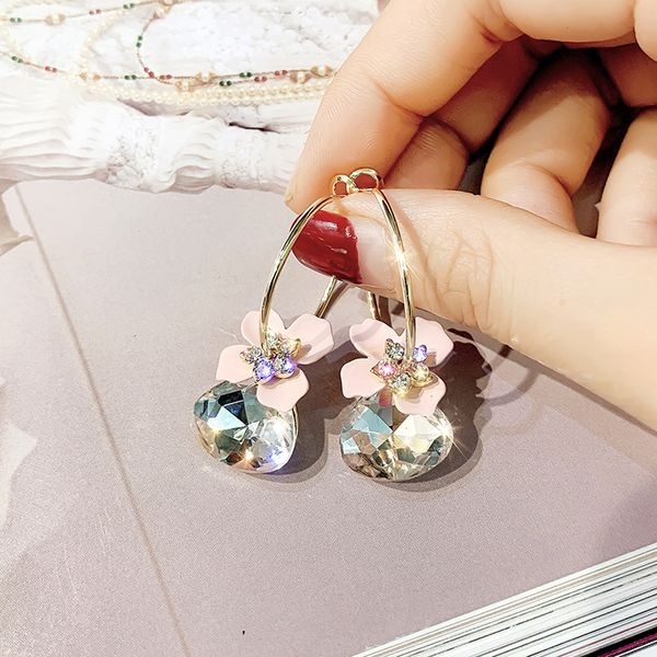 

big crystal hoop earrings for women shiny pink white green flower earrings wedding fashion jewelry gifts, Golden;silver