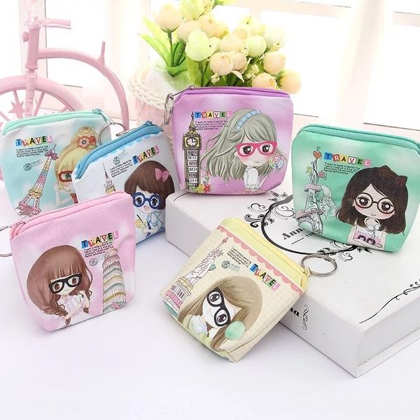 

cartoon girl square coin key case creative pu leather coin purse 2 yuan shop small gift wallet wallet gift