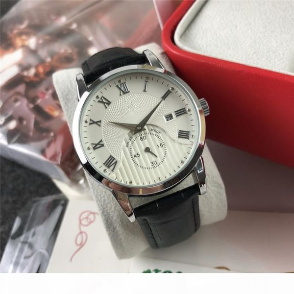 

e 40mm dial leather strap men women watch swiss master waterproof quartz date luxury mens designer watches fashion mens wristw, Slivery;brown