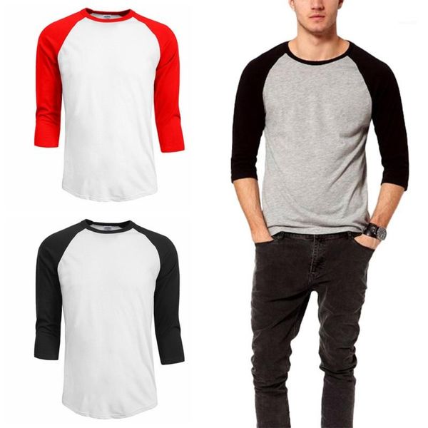 

solid color tshirt мужчины топы тис 20ss мужчины o шеи тенниска повседневный 3/4 рукава, White;black