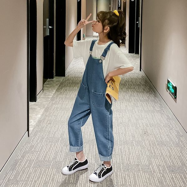 

wz3ks children's clothing 2020 season new middle and large children korean style western style belt pants fashionable girls and jeans c, Blue