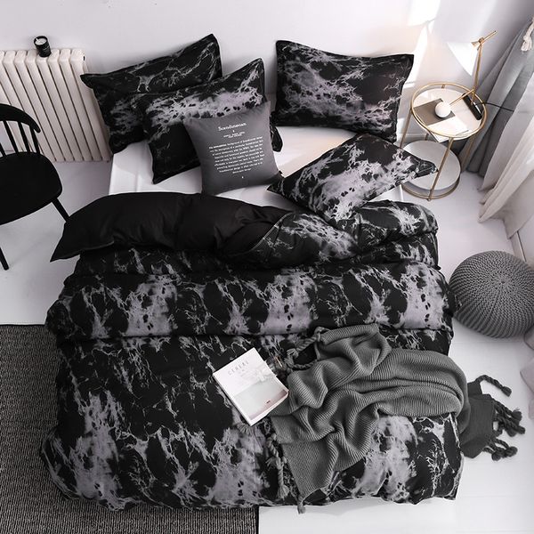 

fashionable block pattern black duvet cover set king  double twin single size bed linen set
