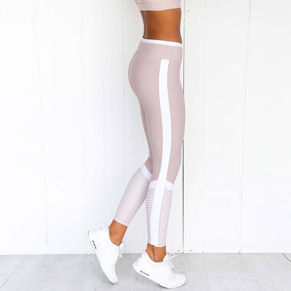 

fashion printing fitness leggings women white stripe print patchwork pants slim fit hip push up workout leggings, Black