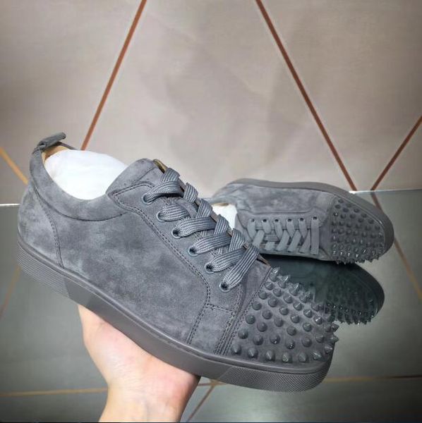 

mens red bottoms skate shoes studded spikes bottom flats daily casual skateboarding sneakers for women grey suede leather size us 13 eur 47, Black