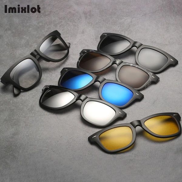 

5 in 1 custom men women polarized optical magnetic sunglasses clip magnet clip on sunglasses polaroid on sun glasses frame, White;black