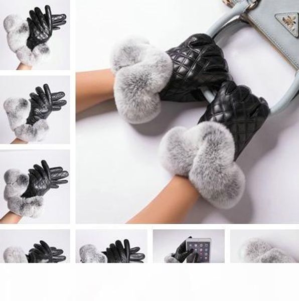 

winter women gloves womens lady warm touchscreen glove rex rabbit fur sheepskin genuine leather glove fashion mittens, Blue;gray