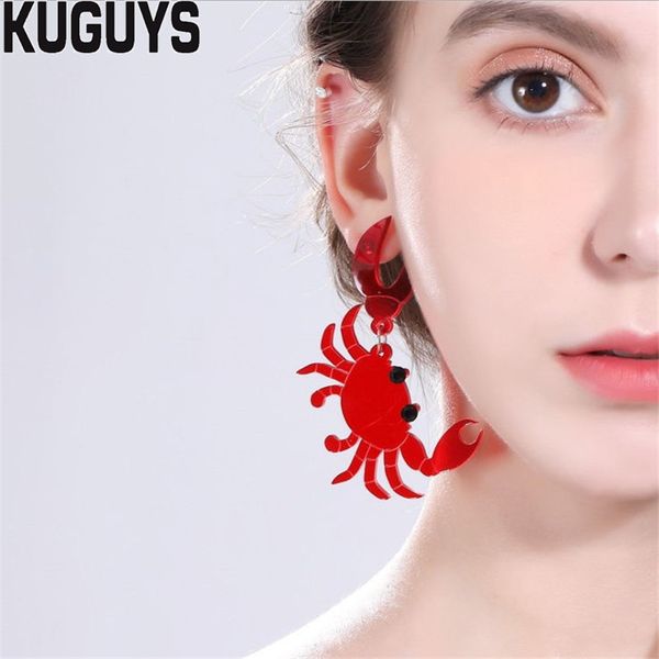 

kuguys red crab large earrings for womens acrylic clear red drop earring trendy jewelry cosplay gift summer holiday accessories, Silver