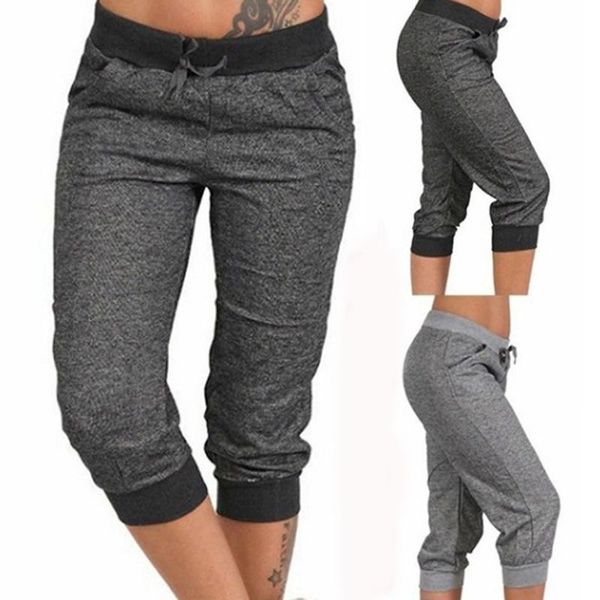 

casual sports pants women solid trouser drawstring bandage elastic wasit yoga pants 2020 summer home gym wear, White;red