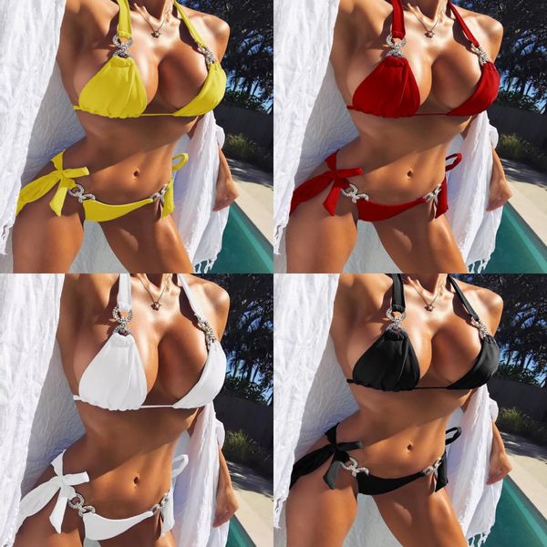 

2020 new fashion bikini print swimsuit padded two piece bikini strap beach wear swimwear female bathing suit#439, White;black
