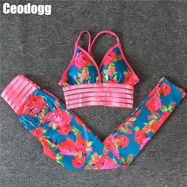 

pad pocket yoga set workout gym clothing women outfit suit sport bra high waist yoga leggings mesh fitness suit, White;red