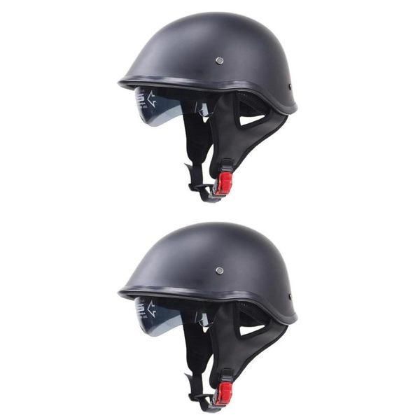 

matte black motorcycle open face half helmet dot drop down sun visor xl+m