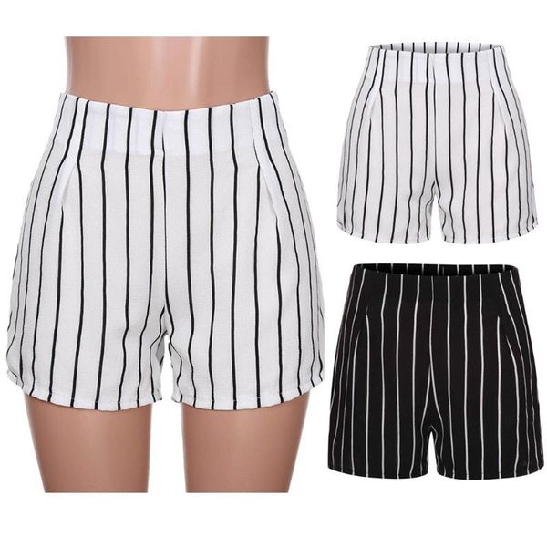 

women fashion striped shorts ladies summer casual shorts high waist stretch short pants, White;black