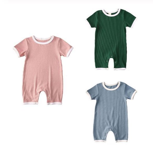 

baby summer rompers infant newborn baby girls solid knitted romper short sleeve casual jumpsuit, Blue