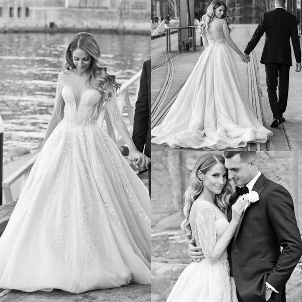 Abiti da sposa Cinghie Principessa Uomo Donna Abiti da ballo da sposa Maniche lunghe Principessa Appliques in pizzo Abiti da sposa Petites Plus Size Custom Made