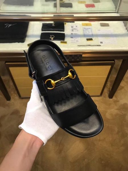 

2020 latest black leather casual sandals slippers men casual shoes fashion trend comfortable shoe size 38-45 type 39745400602ab