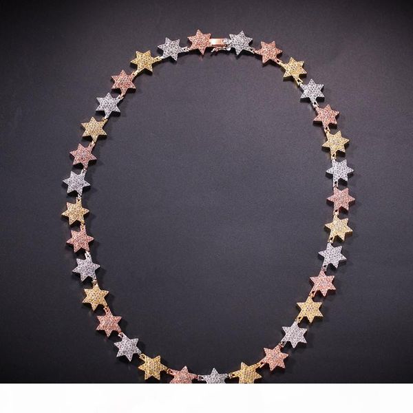 

ice out men hip hop chain star necklace 2019 new fashion hiphop jewelry 14k gold plated cubic zirconia mens chains, Silver