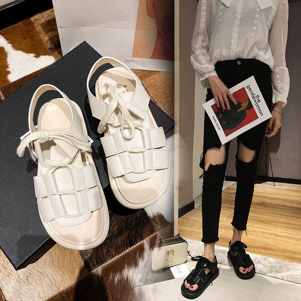 

cross-shoes all-match clear heels 2020 sandals flat platform female shoe low-heeled shoes with strap wedge women's, Black