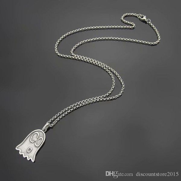 

new listing retro style men lady brass engagement long necklace with carving g letter elves spectre ghost pendant, Silver