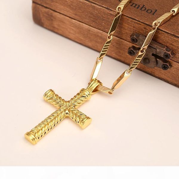 

s men 's women cross 18 k solid gold gf charms lines pendant necklace fashion christian jewelry factory wholesalecrucifix god gif, Silver